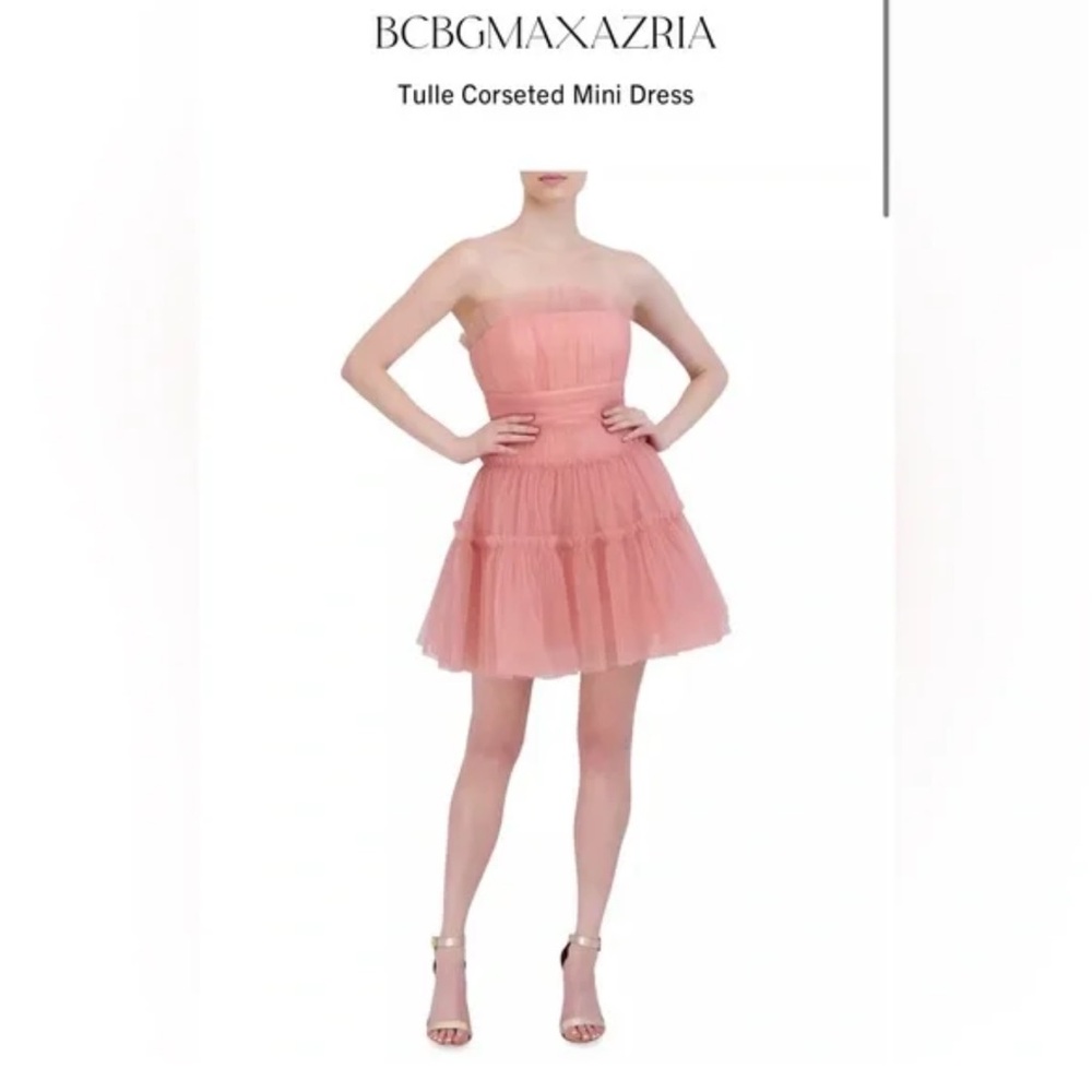 Tulle strapless peach Mini layered dress prom party Y2K bcbg size 4